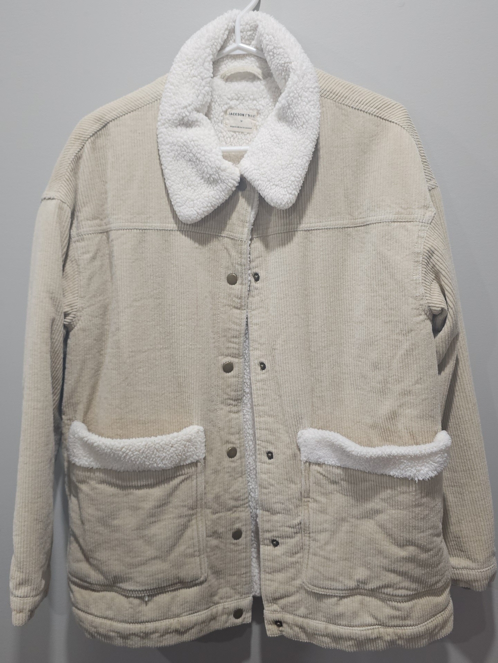 Ladies Sherpa-Lined Corduroy Jacket - Cream